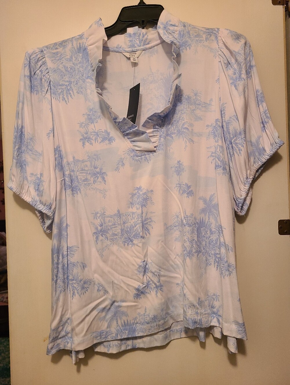 Light Blue Ruffle V-Neck Women's Top